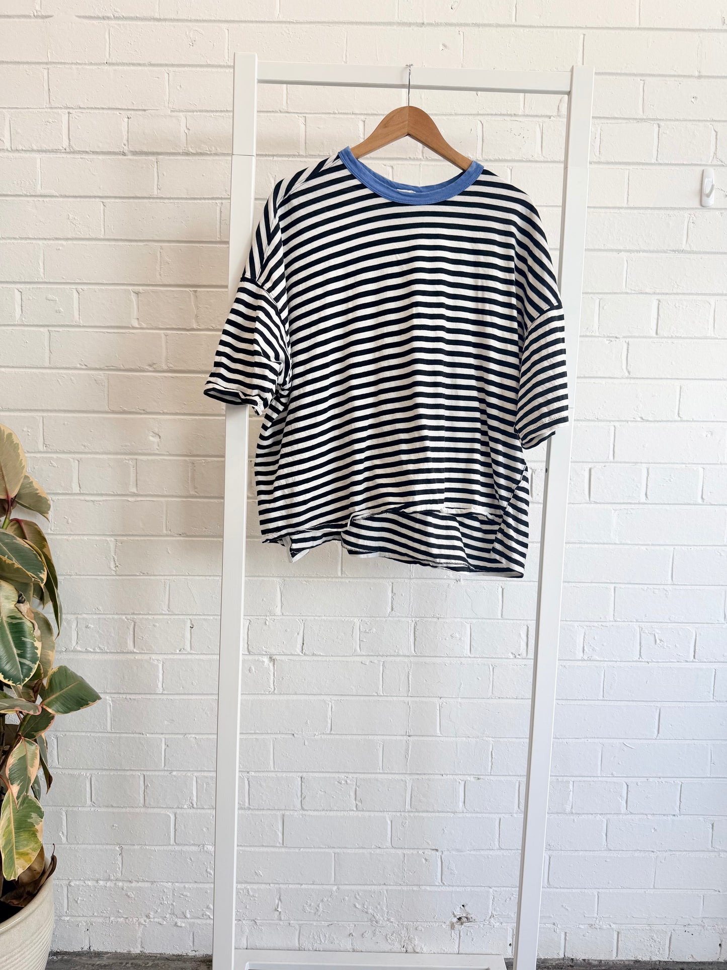Bassike Stripe Slouchy Tee in Black/White - Size M (12)