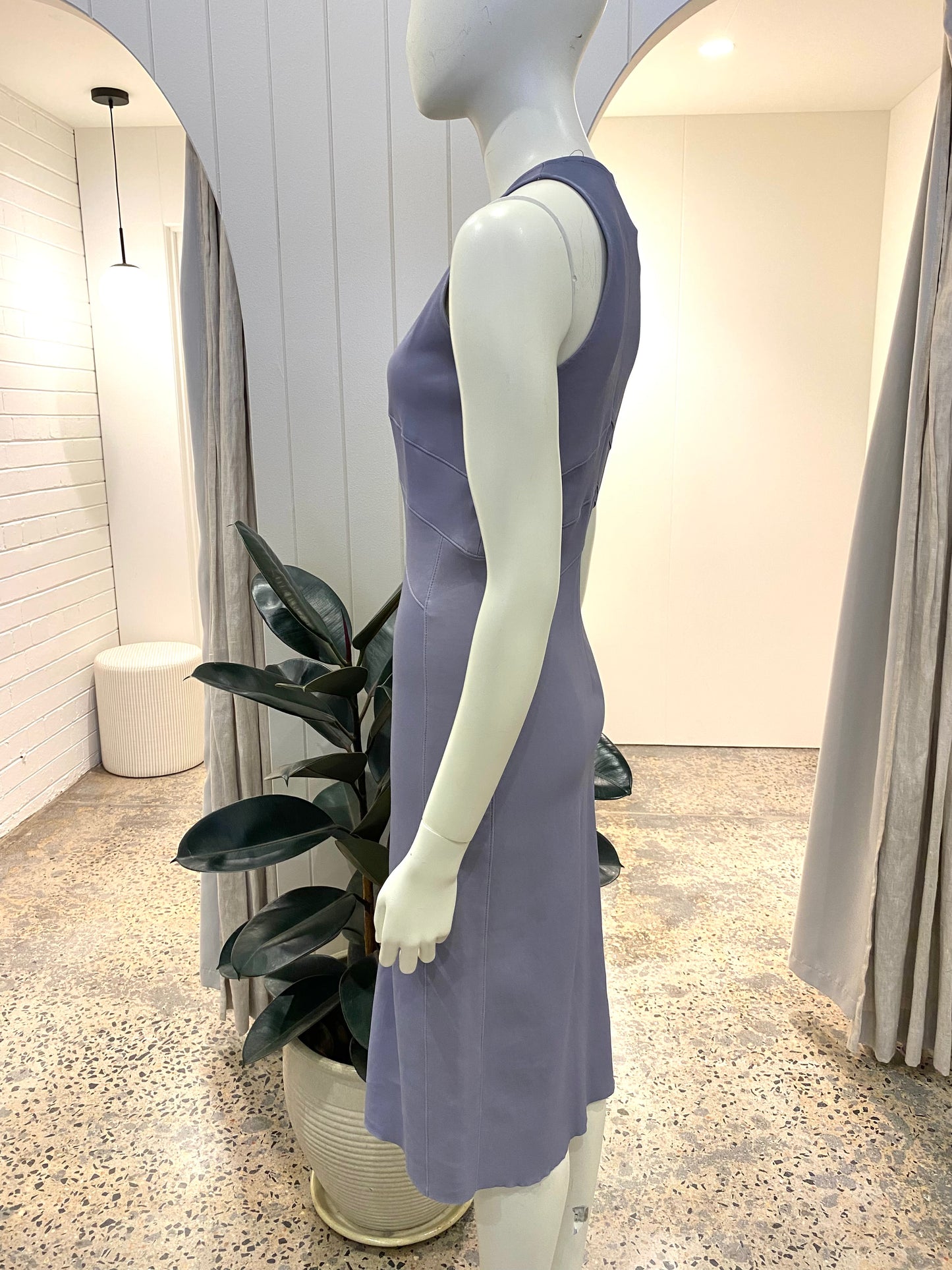 Scanlan Theodore Leather Midi Dress in Columbia Blue - Size 8