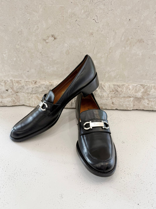 Salvatore Ferragamo Black Gancini Loafers BNWT - Size 8