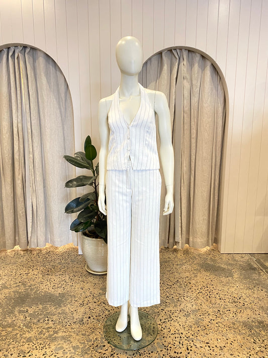Kookai Oyster Pin Stripe Vest & Pant Set - Size 8
