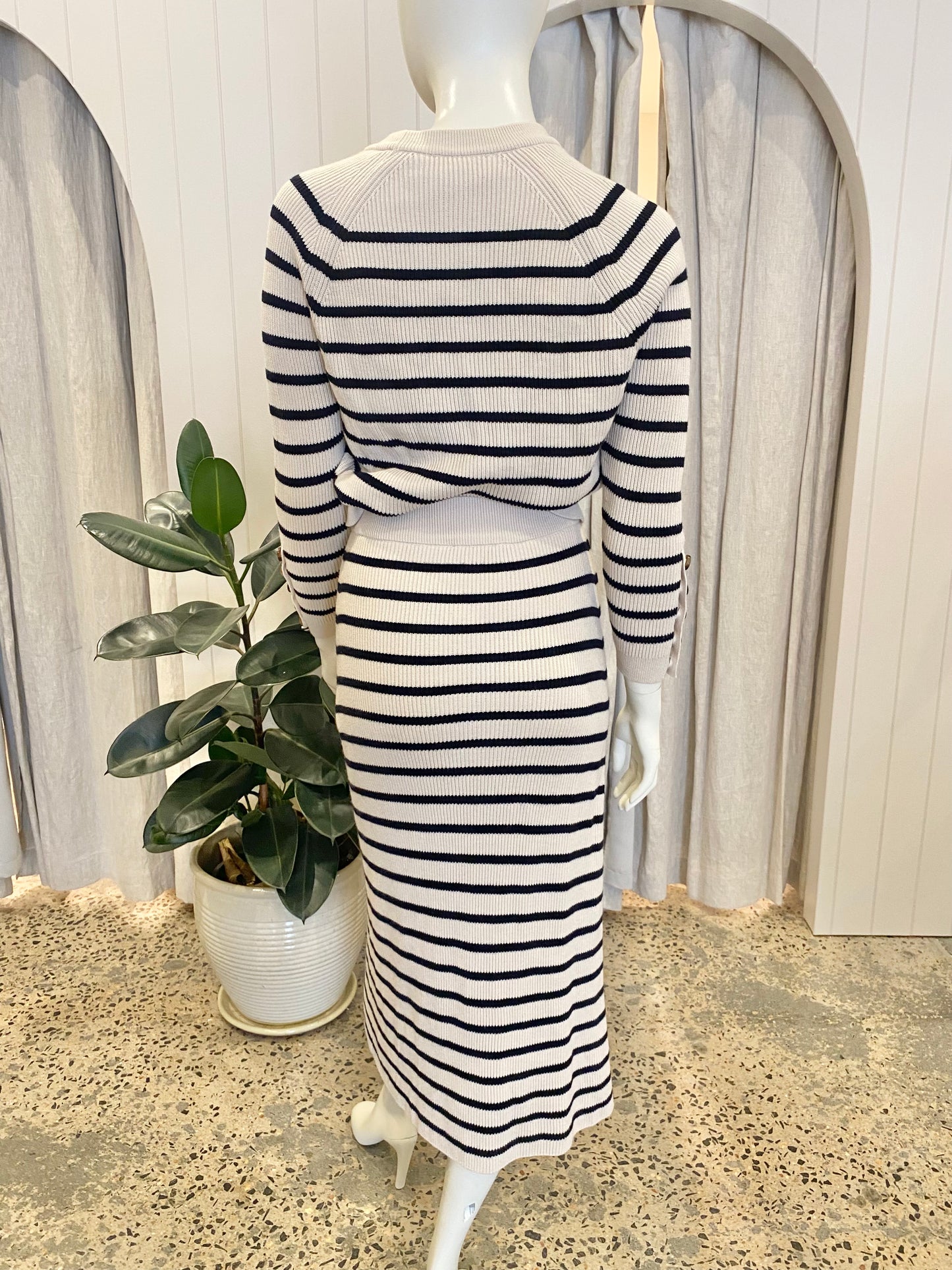 Sezane 'Naelle' Striped Knit Skirt in Navy/Ecru - Size Small (8)