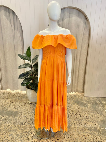 Country Road Orange Linen Silk Midi Dress - Size 10