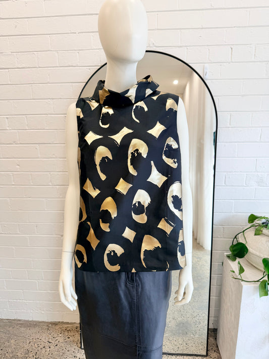 Marimekko Black and Gold Kissapollo Paita Shirt - Size 40 (12)