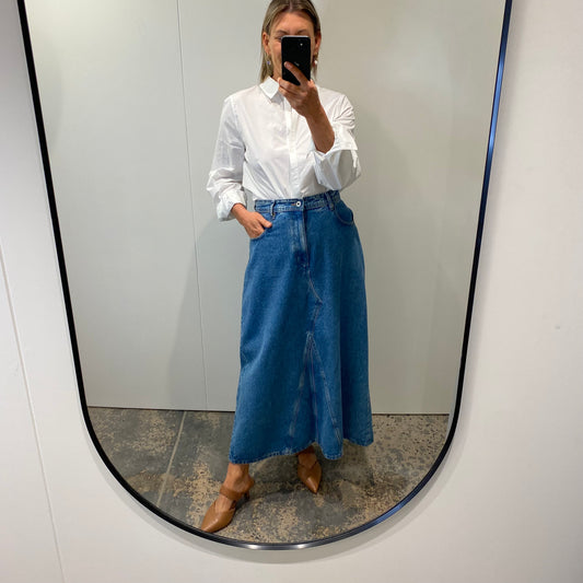 Outland Denim Midi Skirt in Mid Blue wash - Size 31 (14)