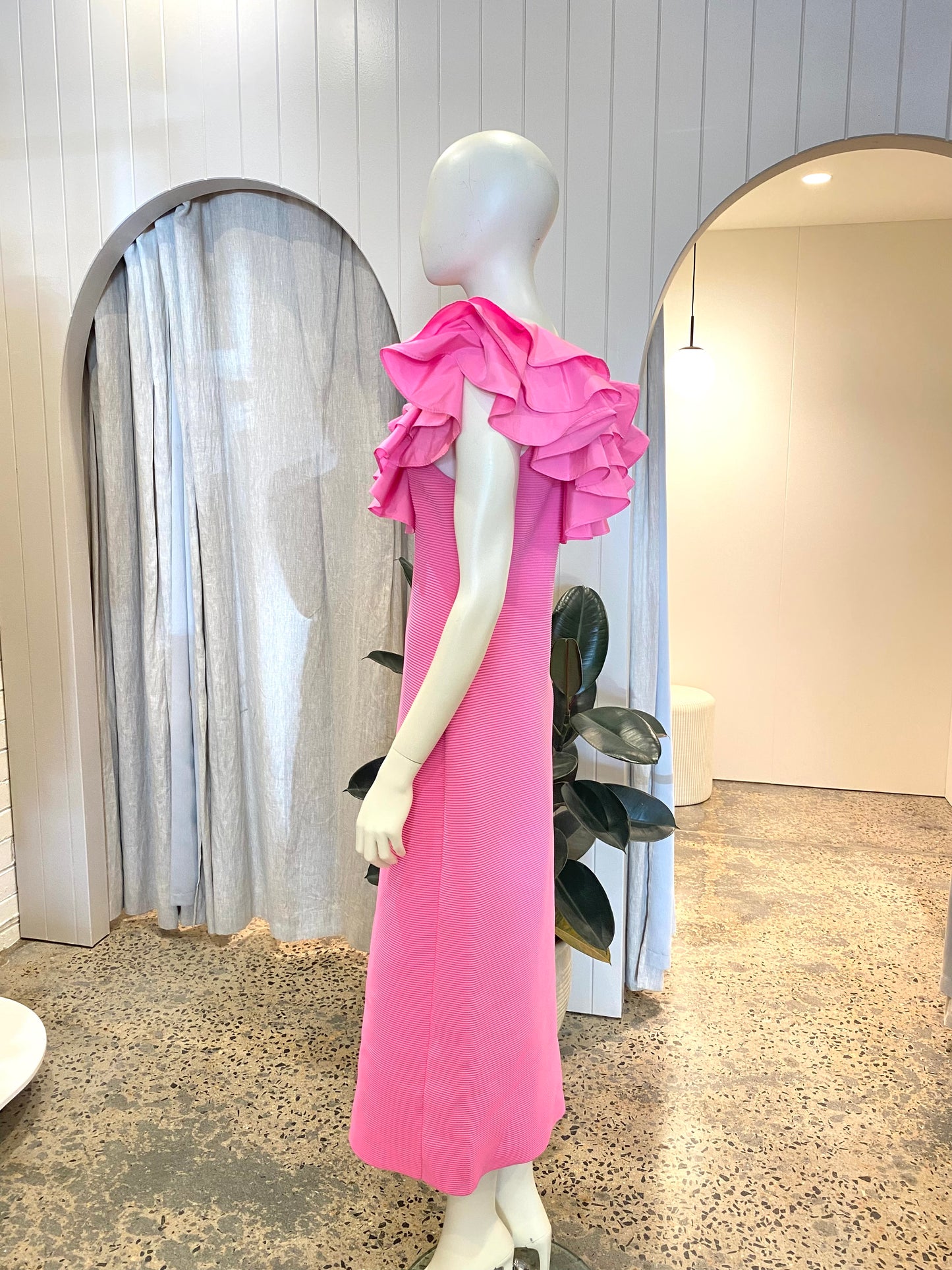 AJE Pink Transcendent Ruffle Midi Dress - Size M (10)