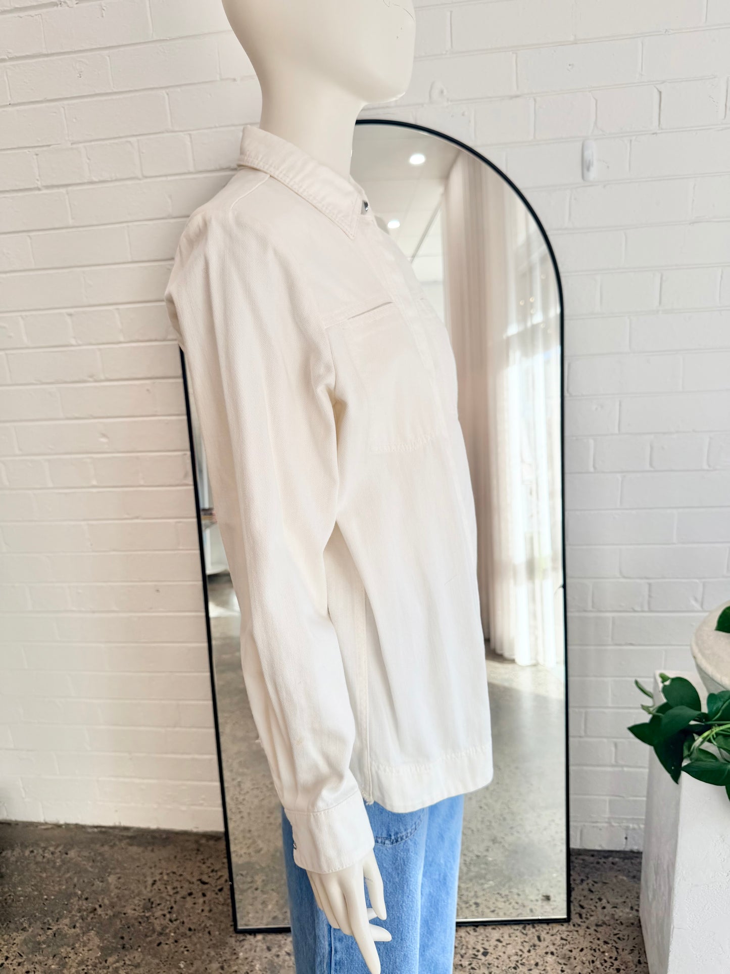 AJE Fringe Denim Jacket in White - Size 8
