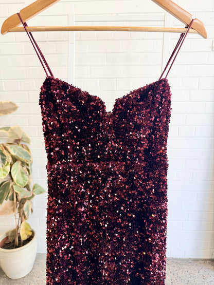 Gigi and Ella Merlot Sequin Maxi Dress - Size 6