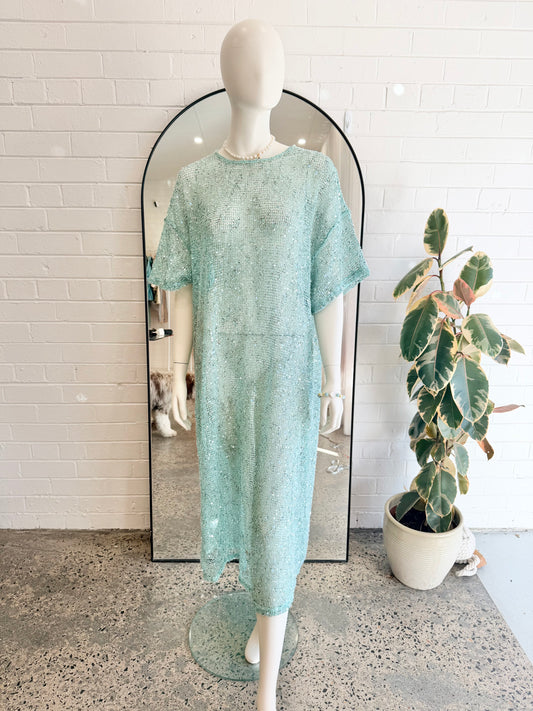 Vrg Girl Blue Sequin Midi Dress - Size 6 (oversized to fit an 8-10)