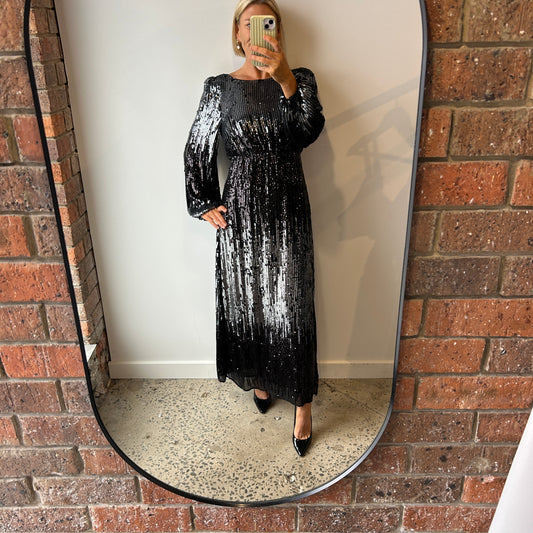 Rixo Black Sequin Maxi Dress - Size 10