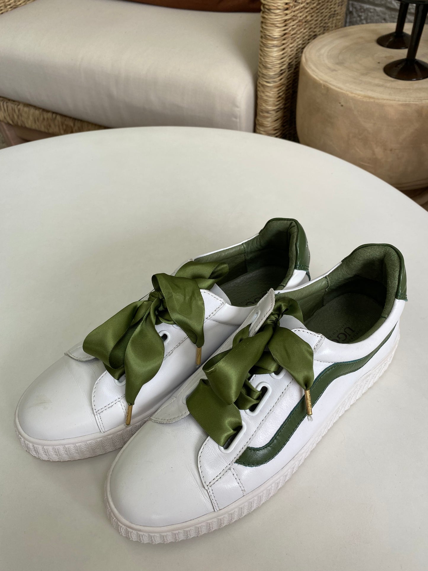 UGG White and Forest Green Sneakers - Size 38