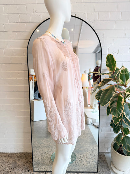 Johnny Was Blush Embroidered De Vries Tunic Top - Size M