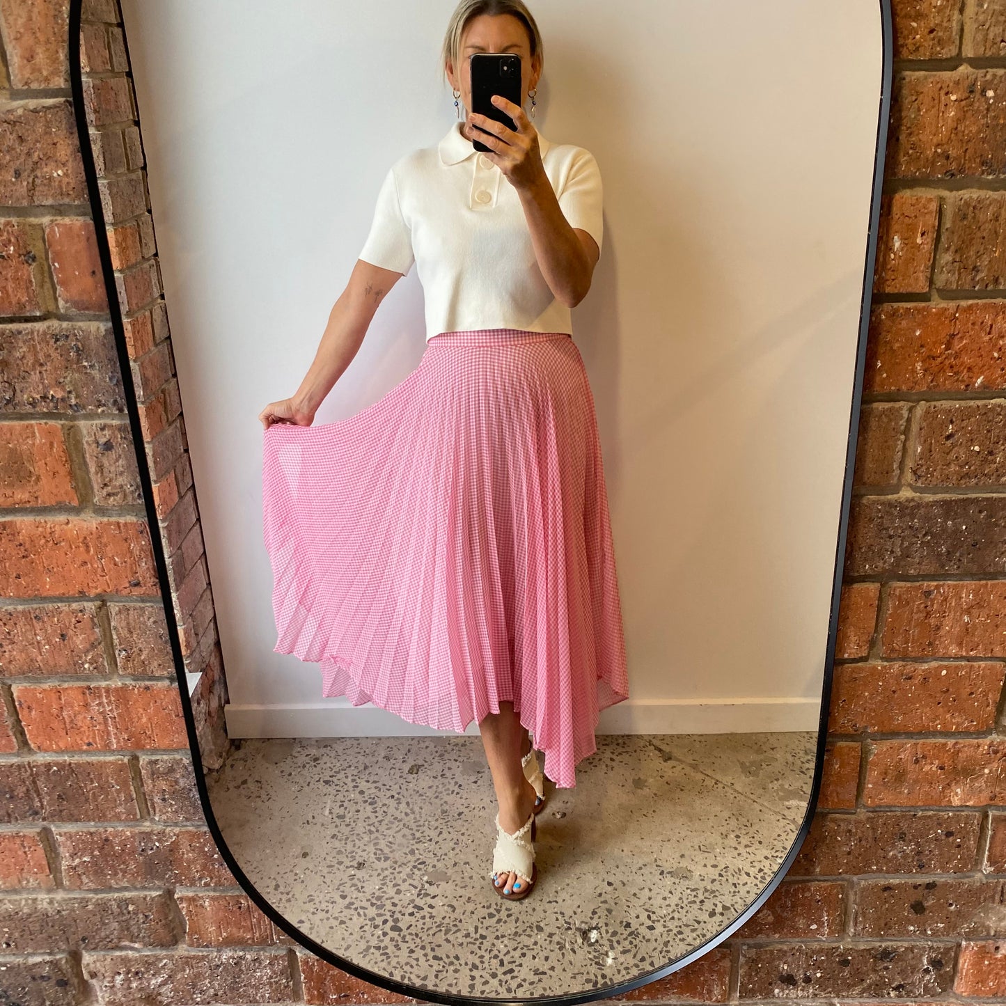 Camilla and Marc Pink Gingham Midi Skirt - Size 10