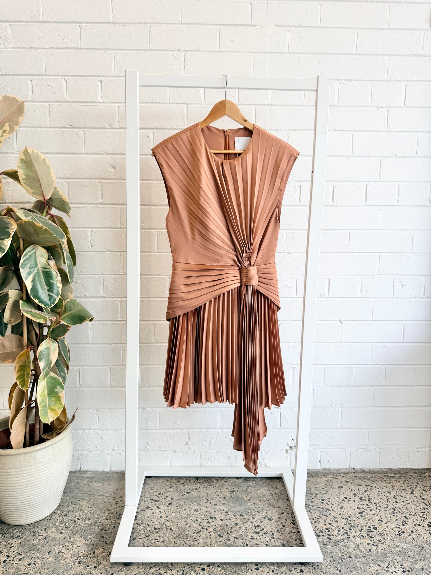 Acler Bronze Mossburn Pleated Satin Dress - Size 8