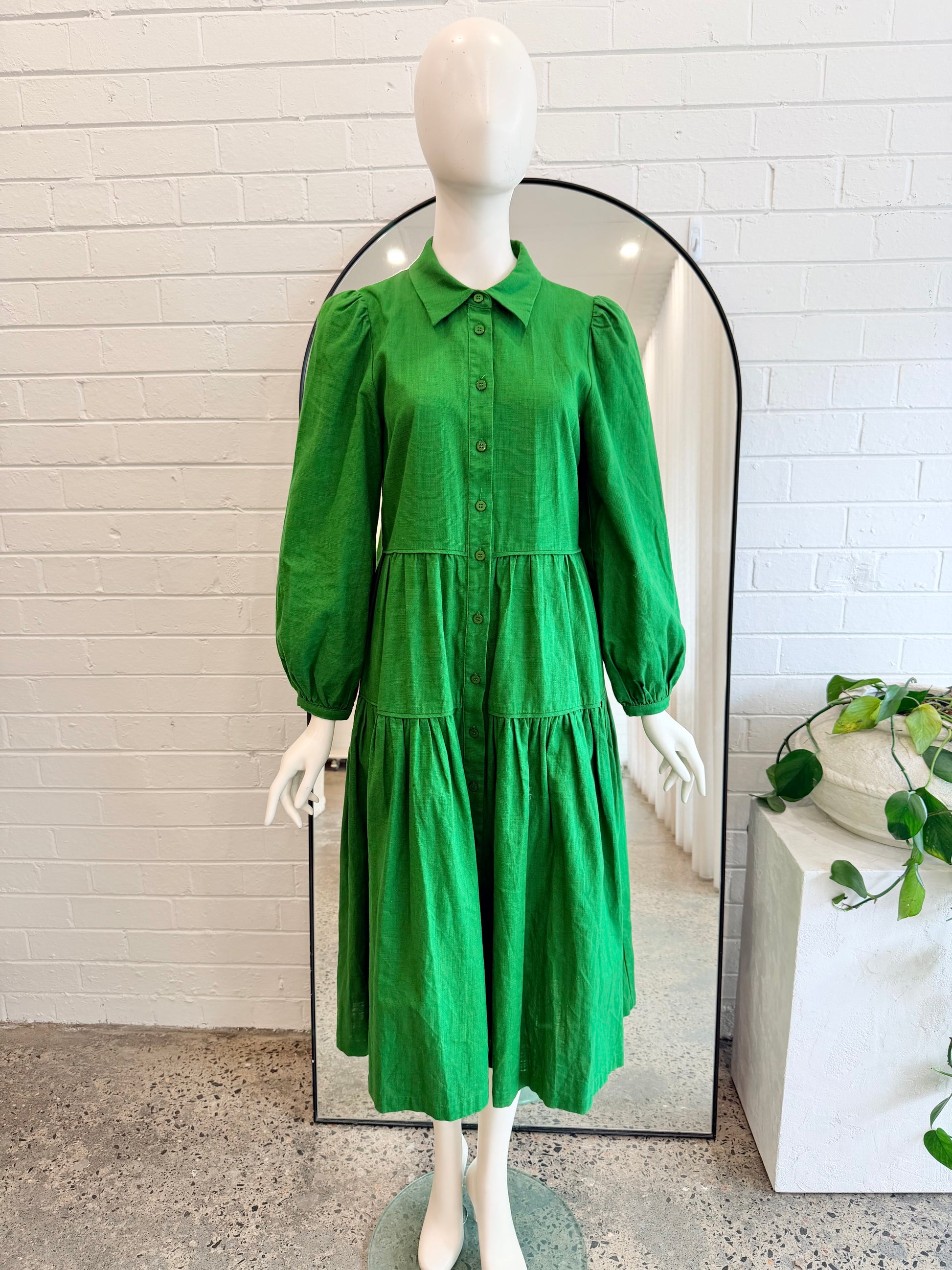 Gorman Green Linen Midi Dress - Size 8 - Pre-Loved Geelong