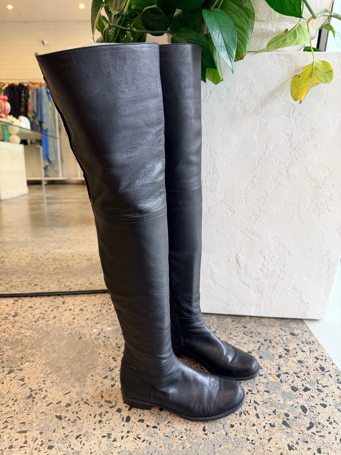 Stuart Weitzman Black Leather Over-The-Knee Boots - Size 6.5 (38)