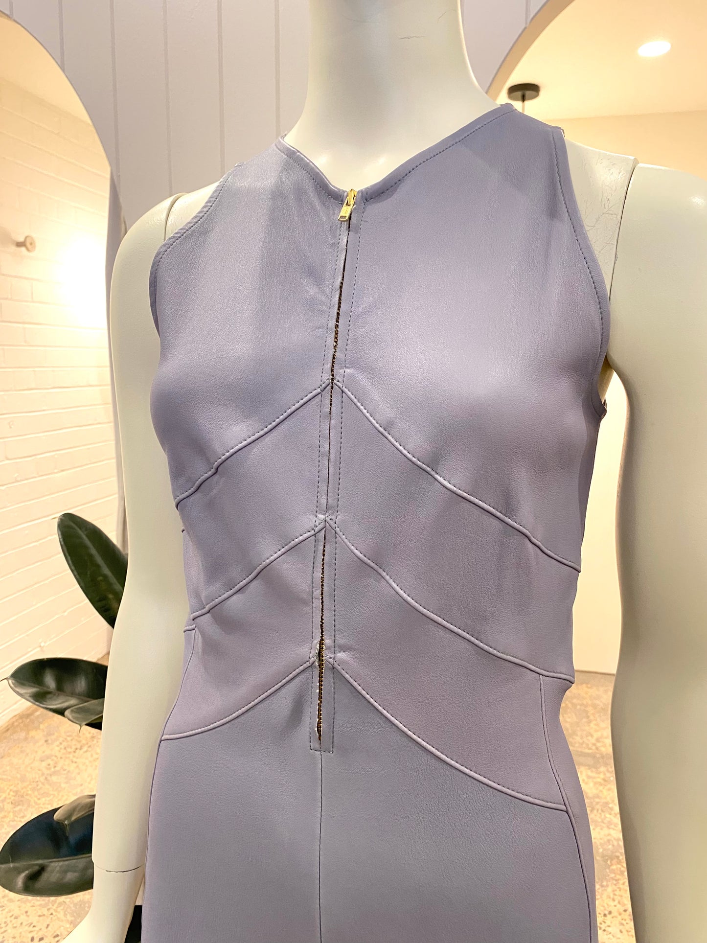 Scanlan Theodore Leather Midi Dress in Columbia Blue - Size 8