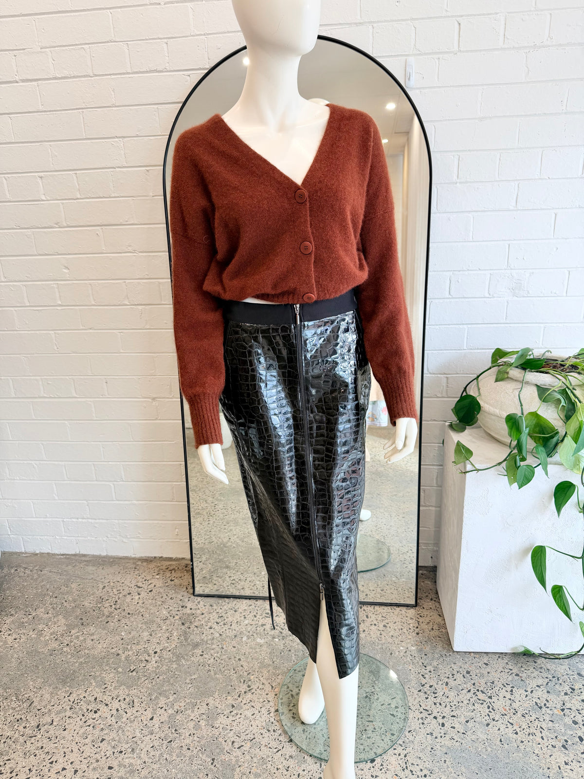 Maticevski Black Leather Midi Skirt - Size 10