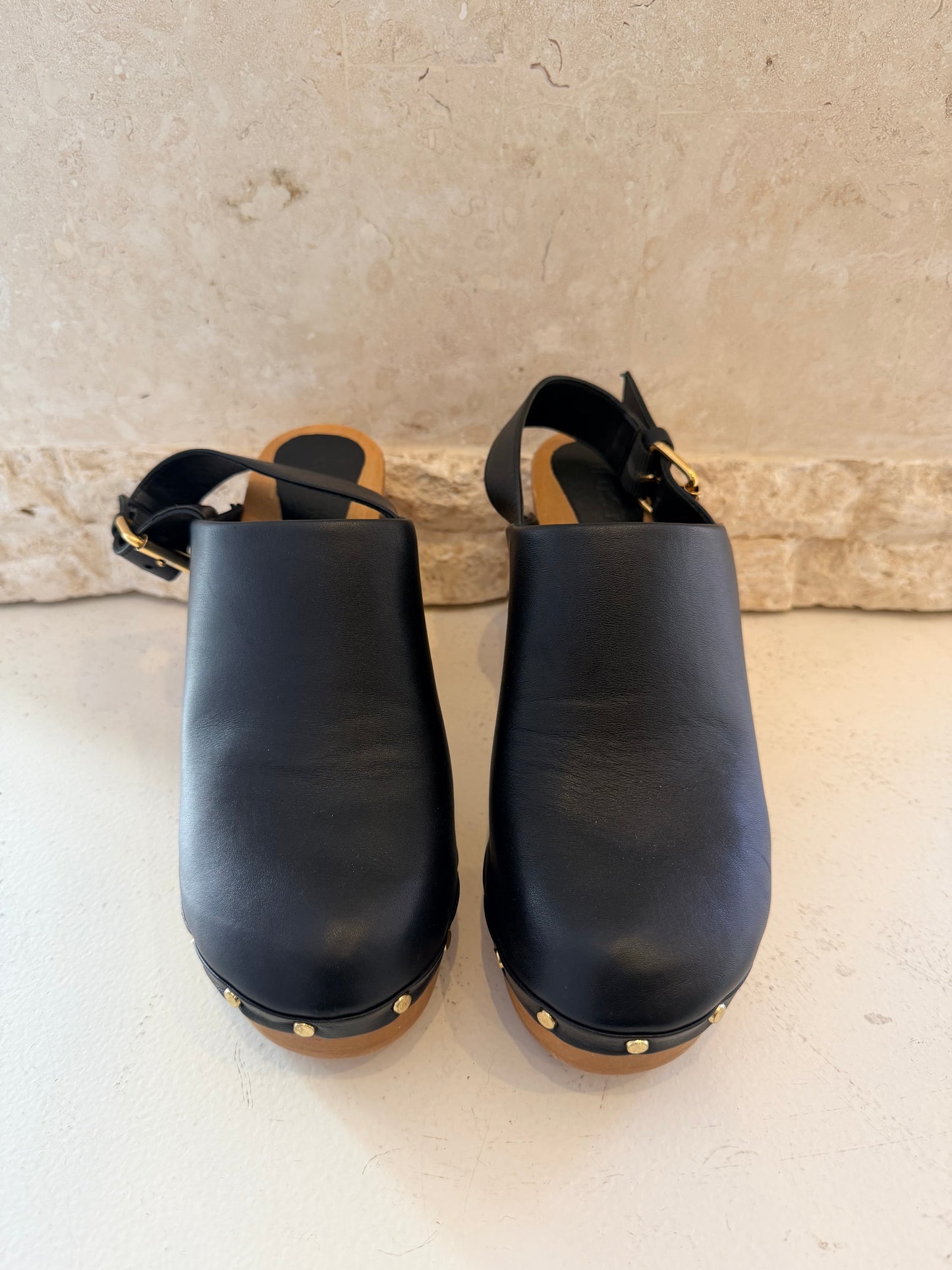Husk Black Leather Clogs - Size 39
