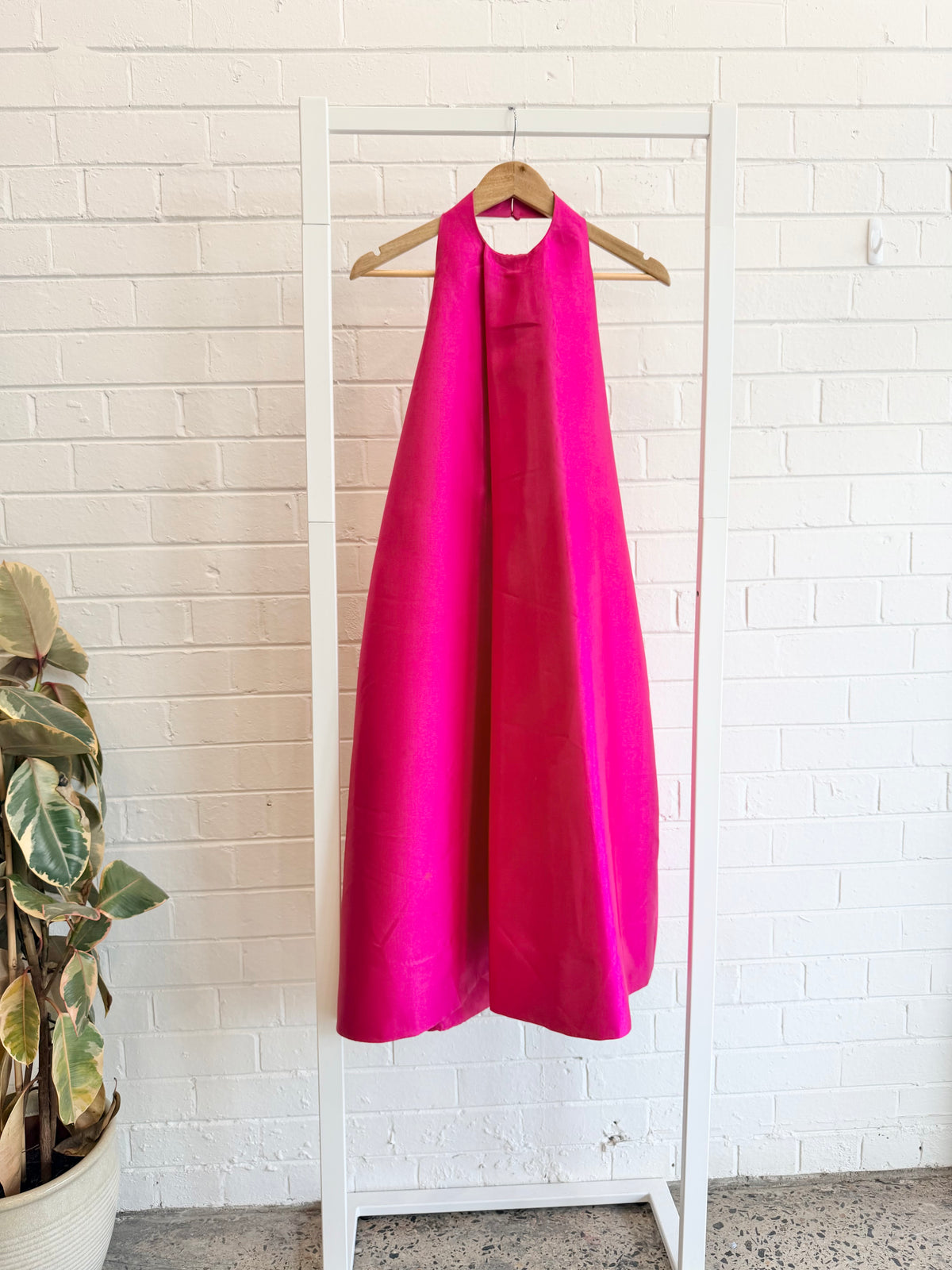 Solace London Fuchsia Satin Twill Halterneck Dress - Size 10