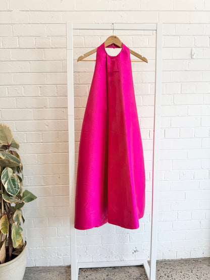 Solace London Fuchsia Satin Twill Halterneck Dress - Size 10