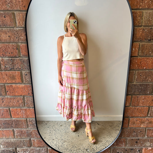 Country Road Check Linen Wrap Skirt - Size 10