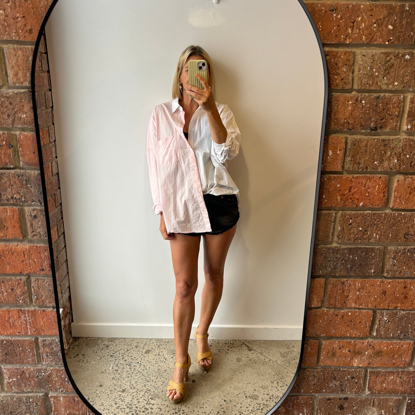 BLANCA Boyfriend Shirt in Pink & White - Size XS/S