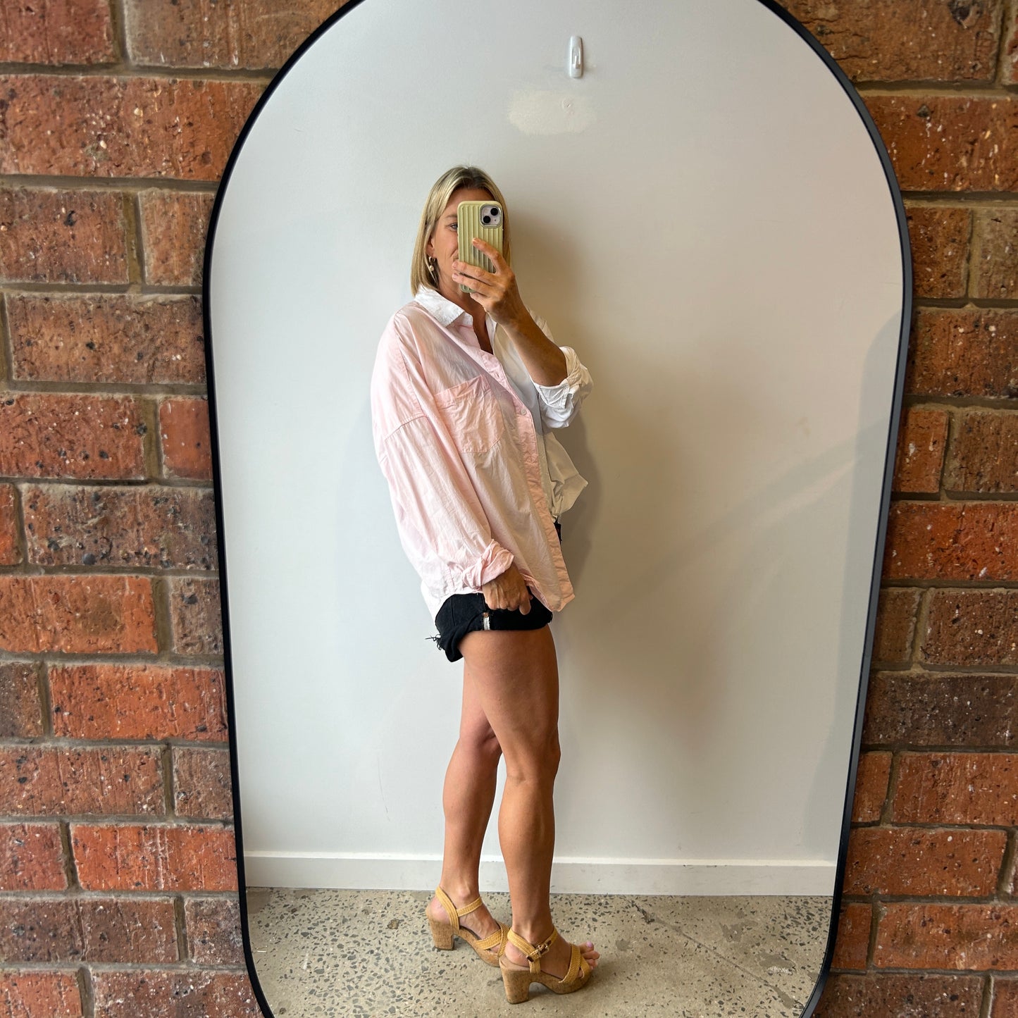 BLANCA Boyfriend Shirt in Pink & White - Size XS/S