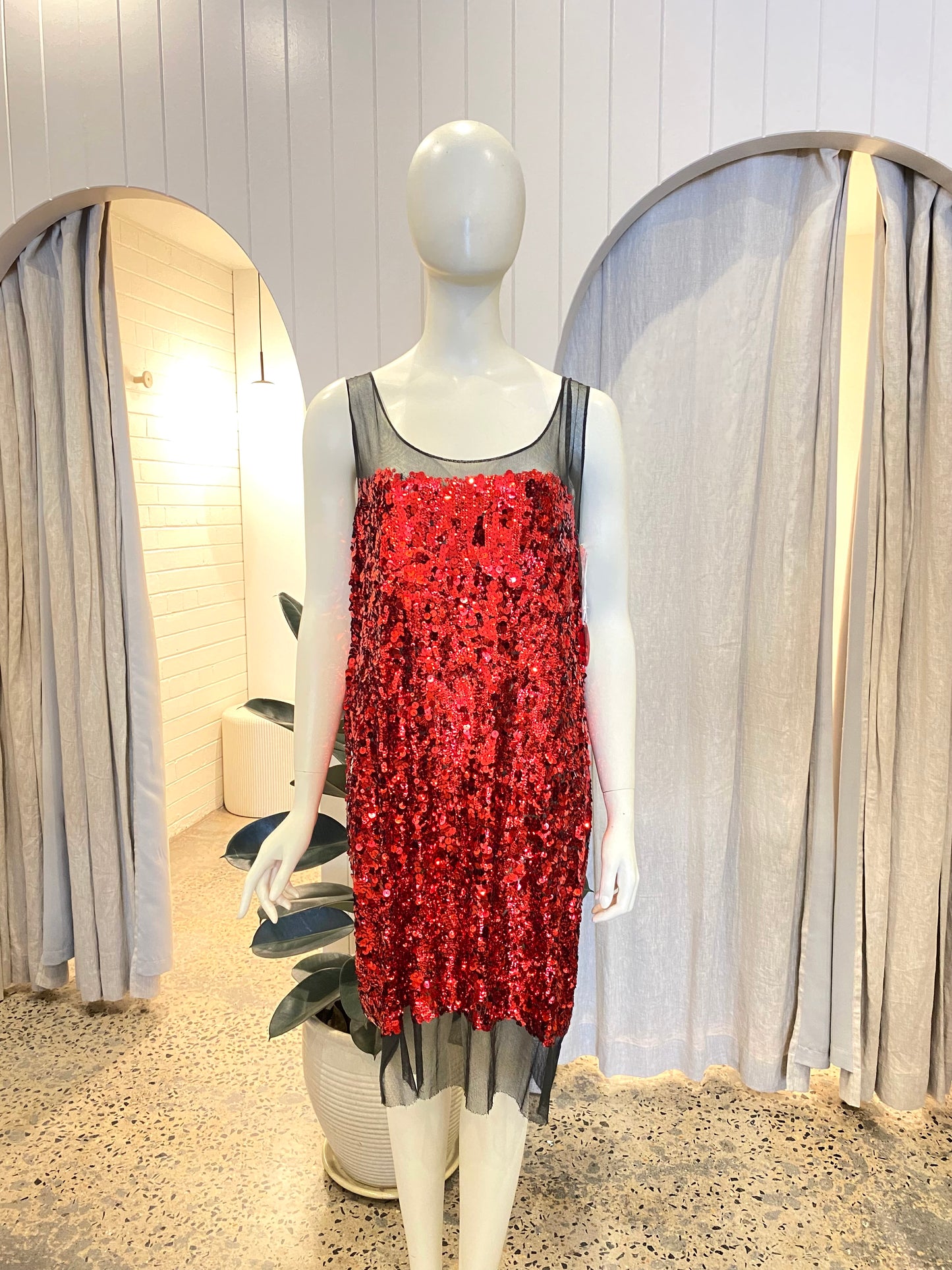 Miu Miu Red Sequin Mesh Dress - Size 42 (12)