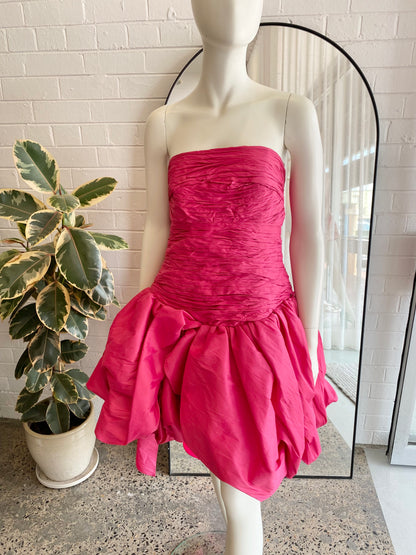 Aje Piacere Fuchsia Bubble Hem Mini Dress - Size 16