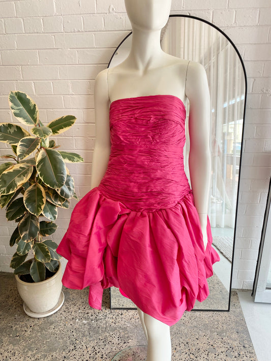 Aje Piacere Fuchsia Bubble Hem Mini Dress - Size 16