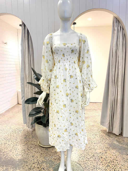 Sleeper Atlanta Smocked Midi Dress - Size Small (10)