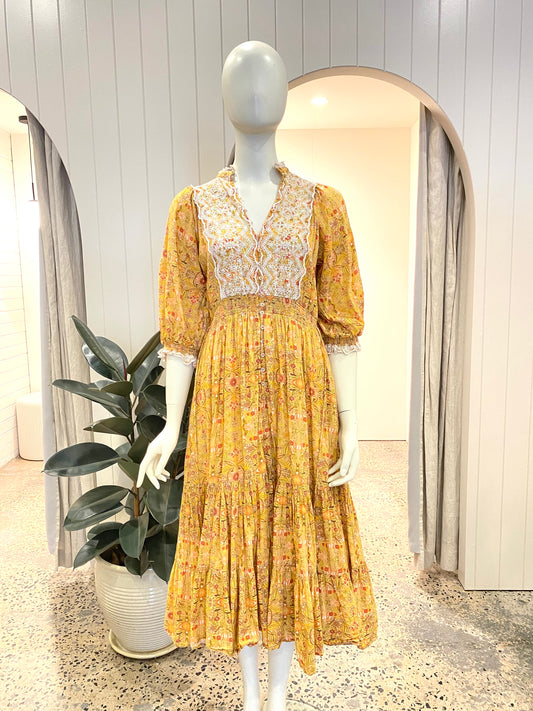 ByTimo Cotton Slub Midi Dress in Wallpaper - Size S (10)