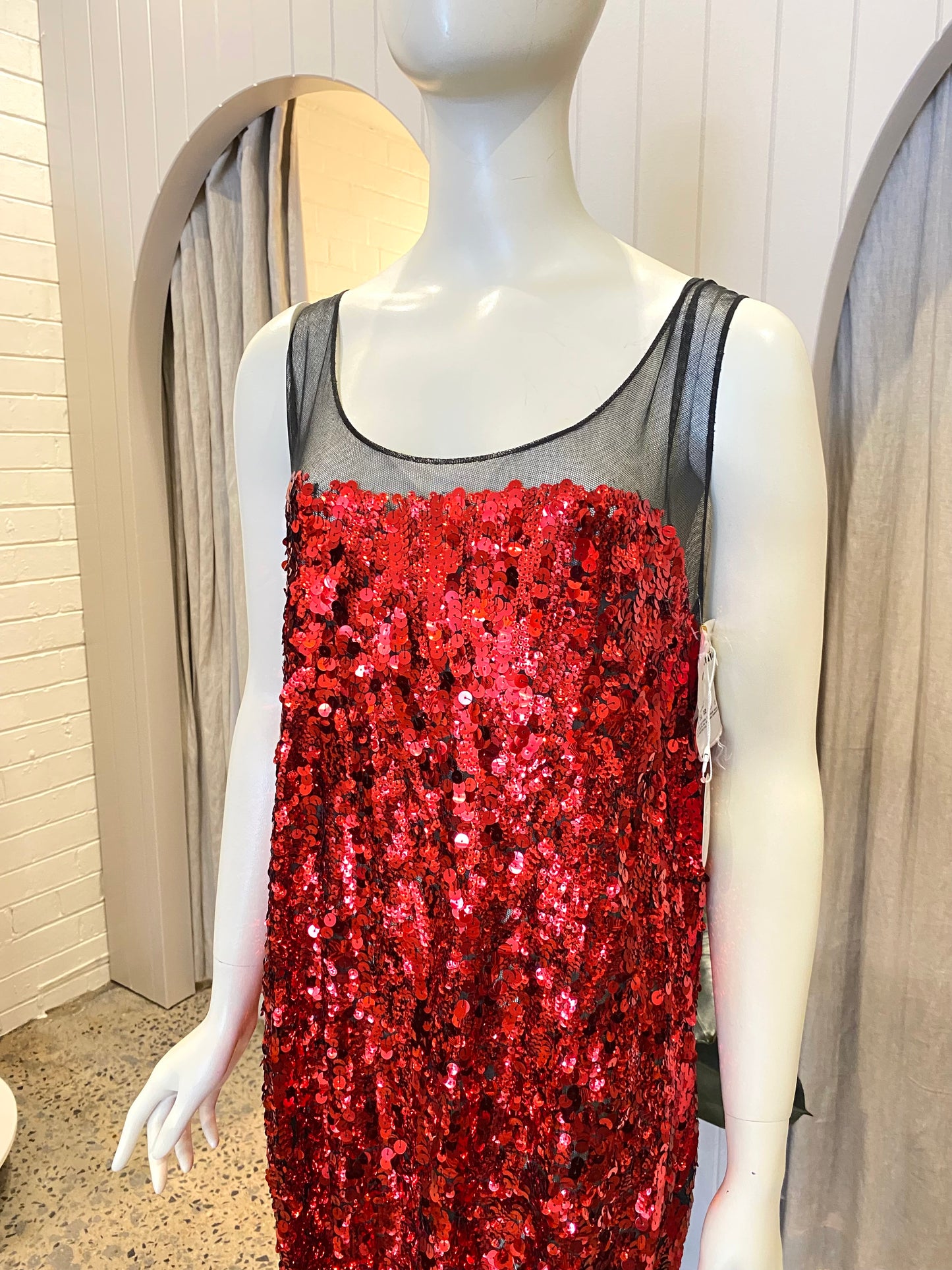 Miu Miu Red Sequin Mesh Dress - Size 42 (12)