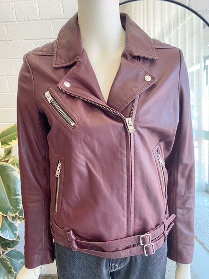 IRO Burgundy Leather Biker Jacket - Size 40 (8)