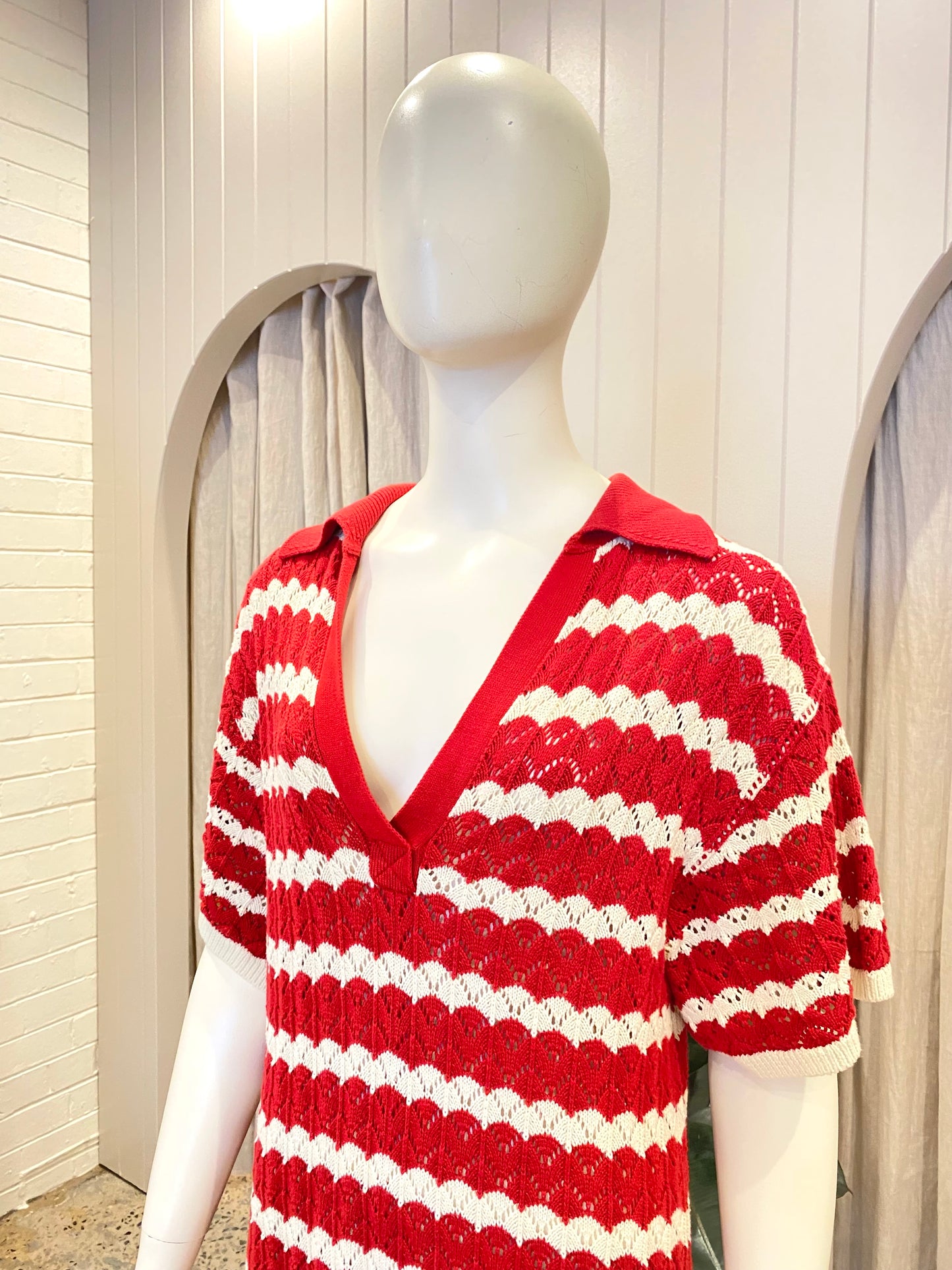 Shona Joy Red Relaxed Leonor Crochet Playsuit - Size XS