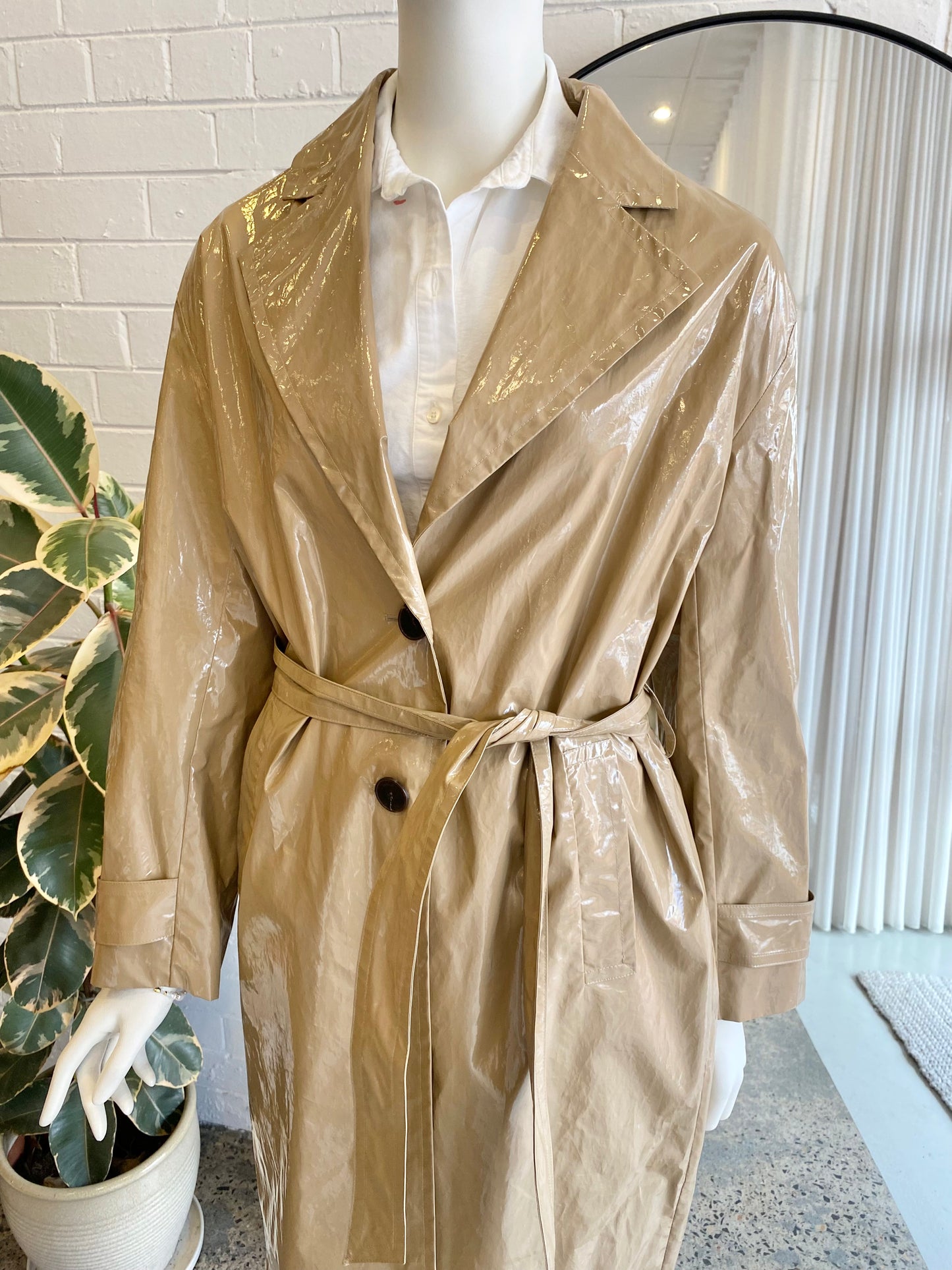 Ba&Sh Beige Cal Faux Leather Trench Coat - Size 1 (8-12)