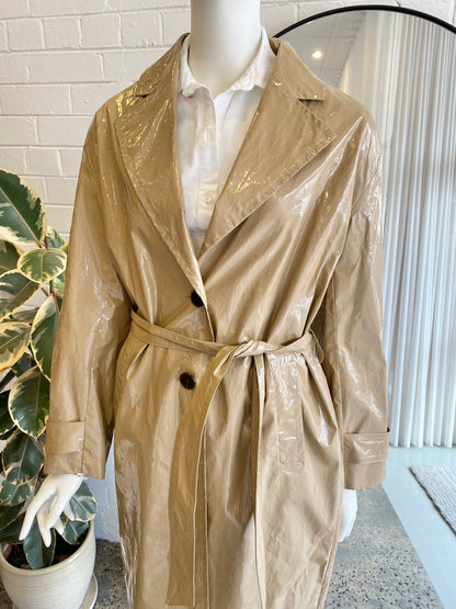 Ba&Sh Beige Cal Faux Leather Trench Coat - Size 1 (8-12)
