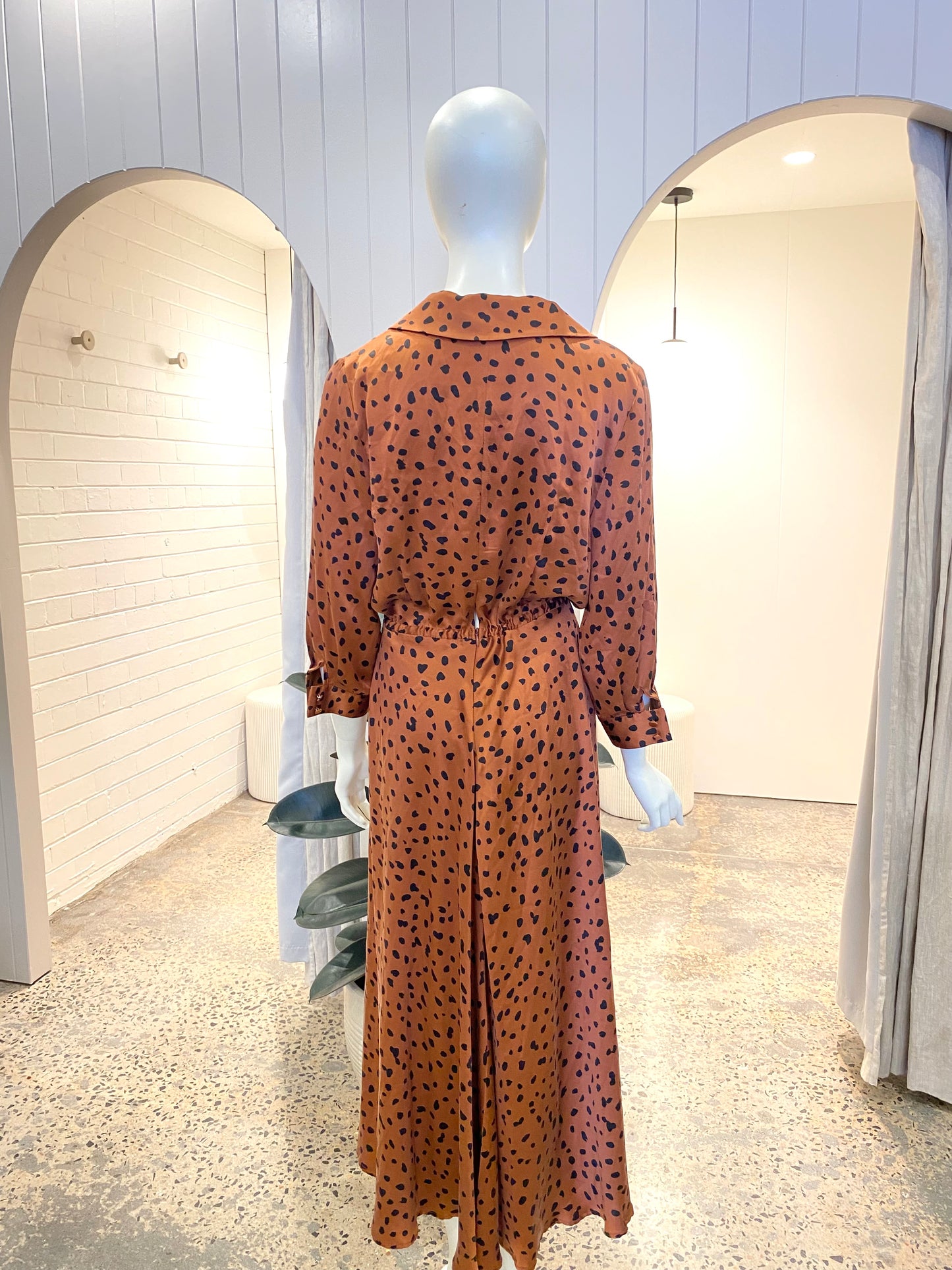 Bec and Bridge Wine with Black Polka Dot Silk Dress - Size 12