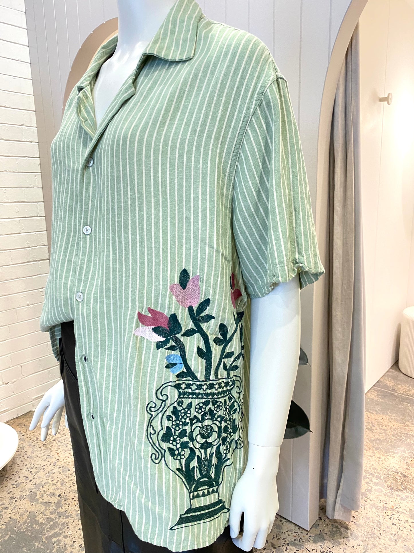 Drole De Monsieur Green Stripe Shirt - Size L (12)