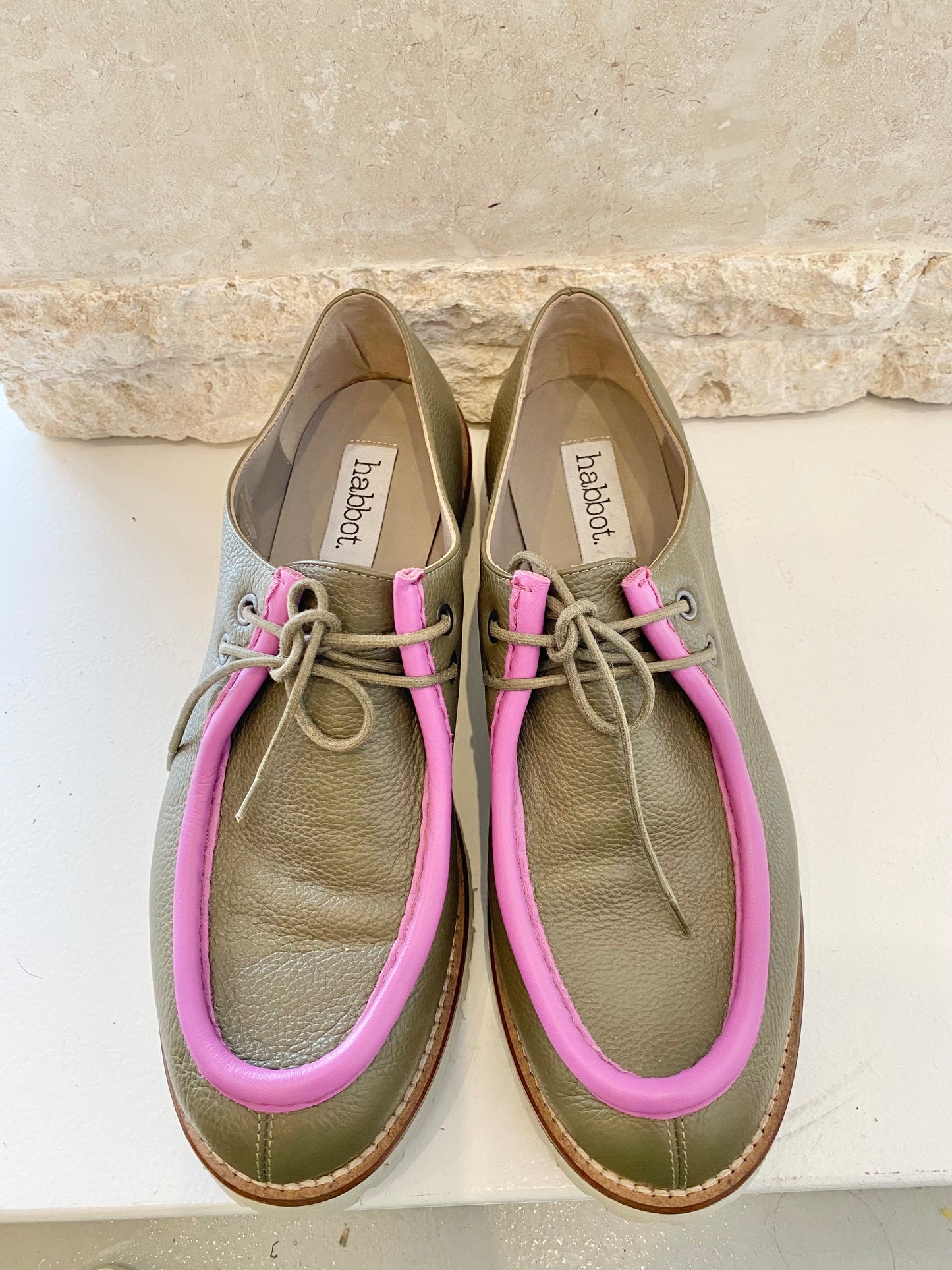 Habbot Mauri Platform Lace Ups Khaki - Size 42