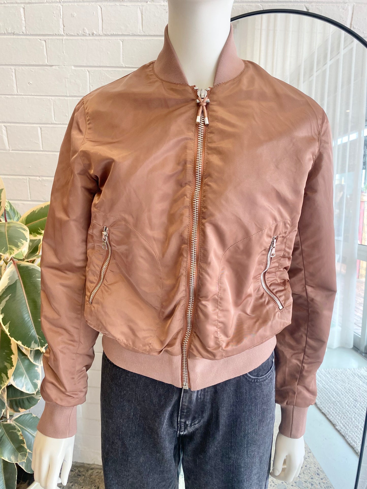 Acne Studios Terracotta Azura Rose Satin Bomber Jacket - Size S