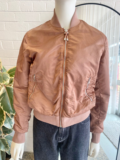 Acne Studios Terracotta Azura Rose Satin Bomber Jacket - Size S