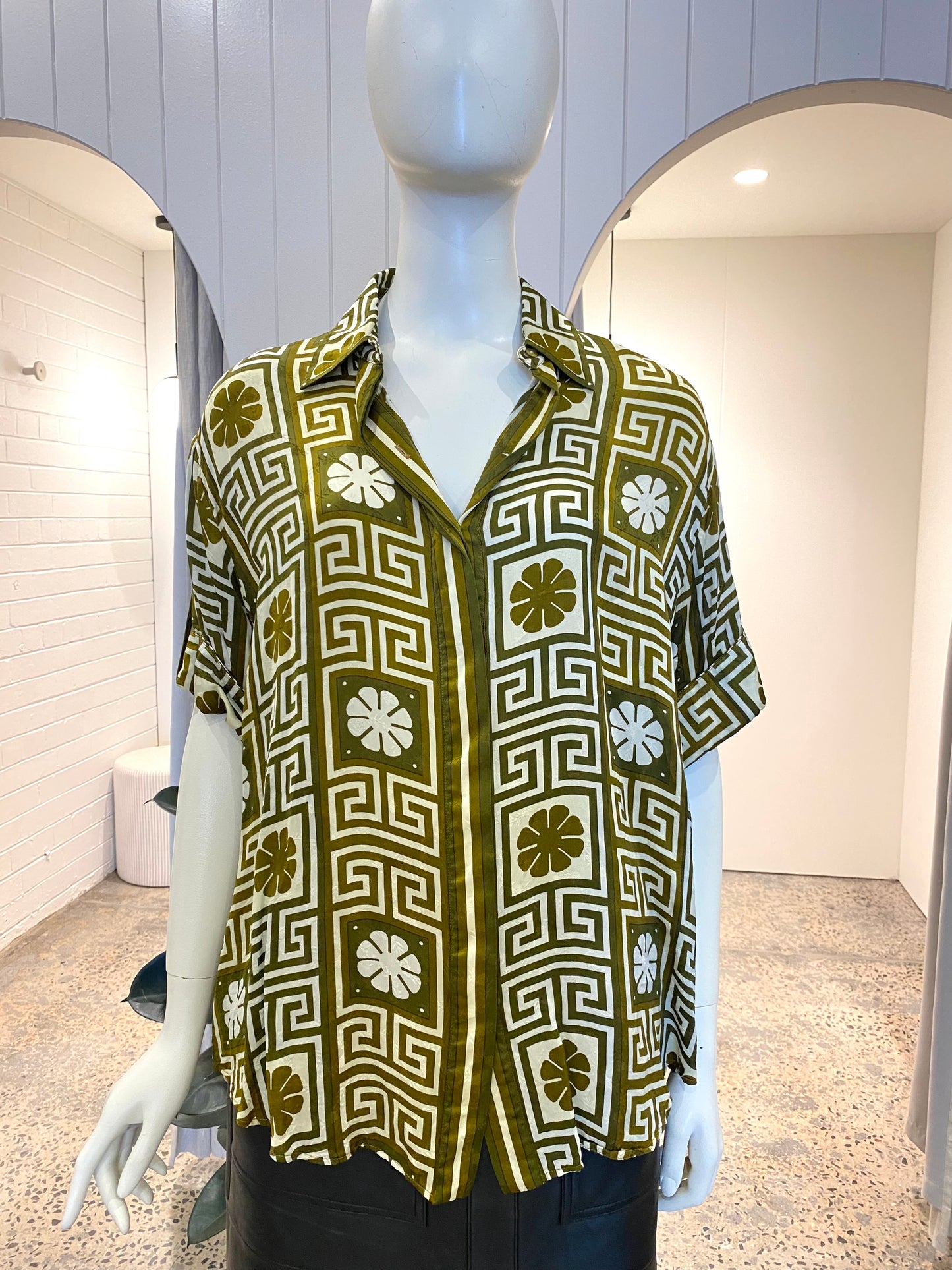 Alemais Dimi Jacquard Khaki Shirt - Size 12