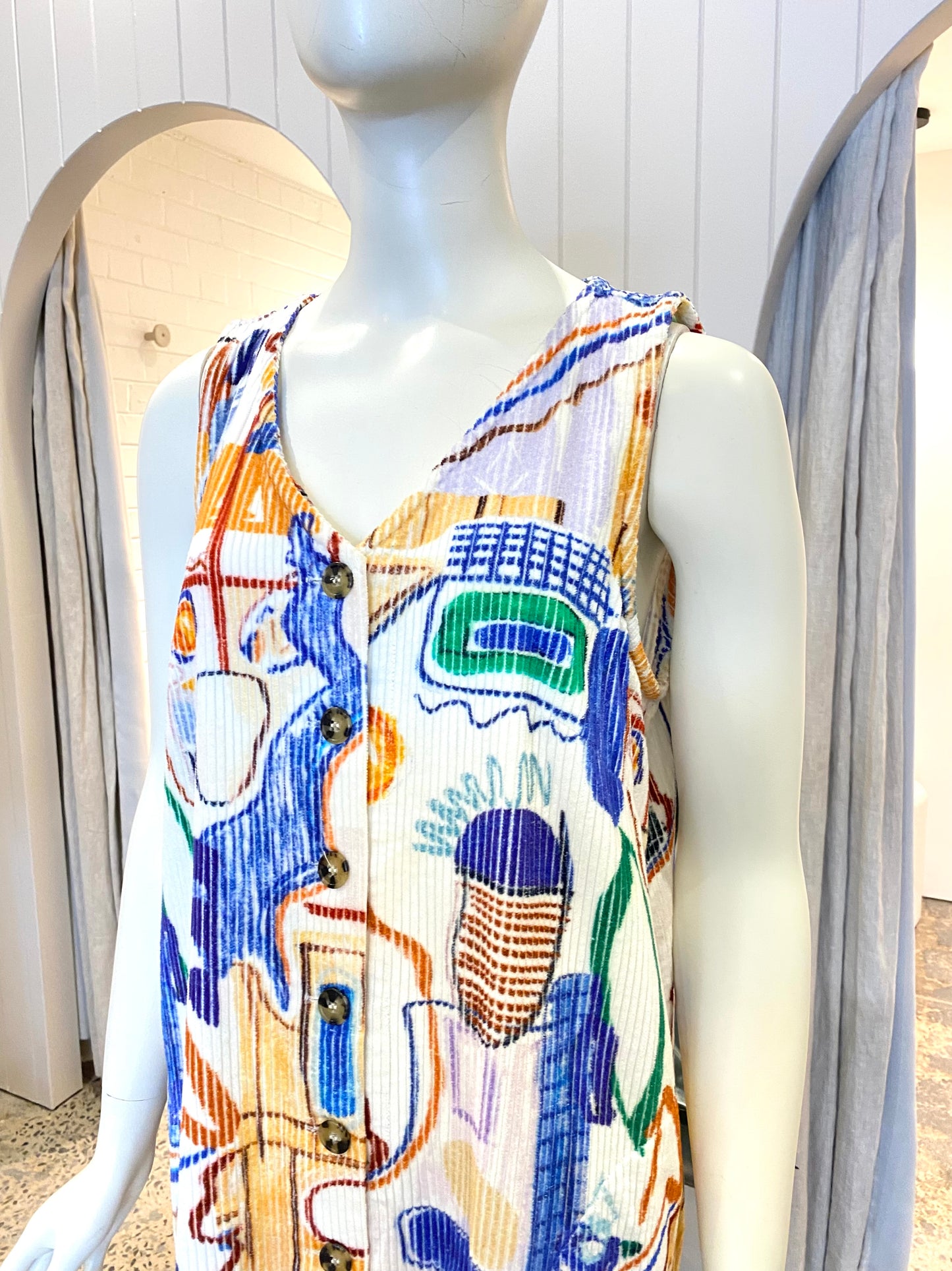 Wolf and Mishka Cord Printed Dress - Size L