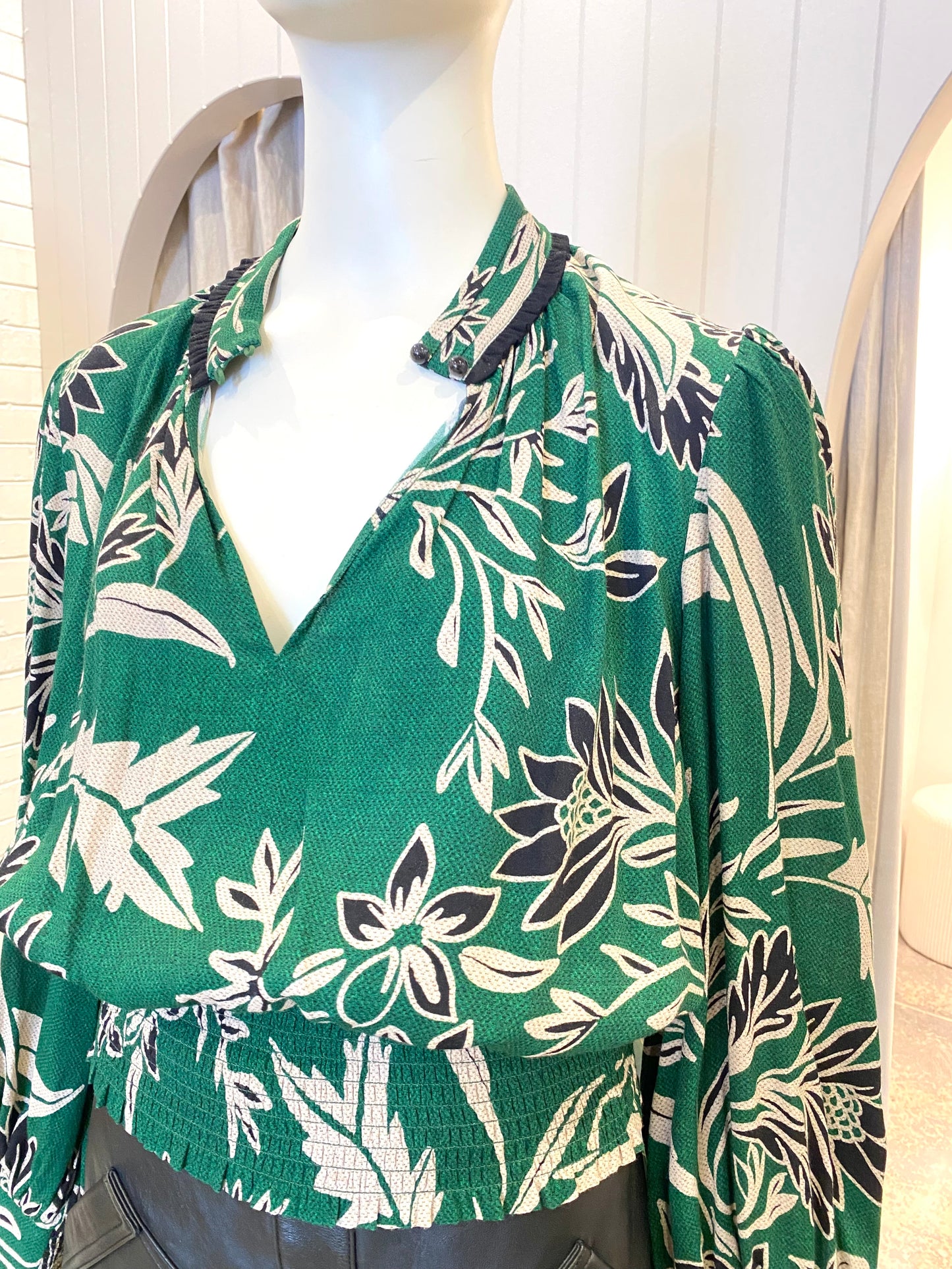 Husk Green Floral Blouse - Size 8