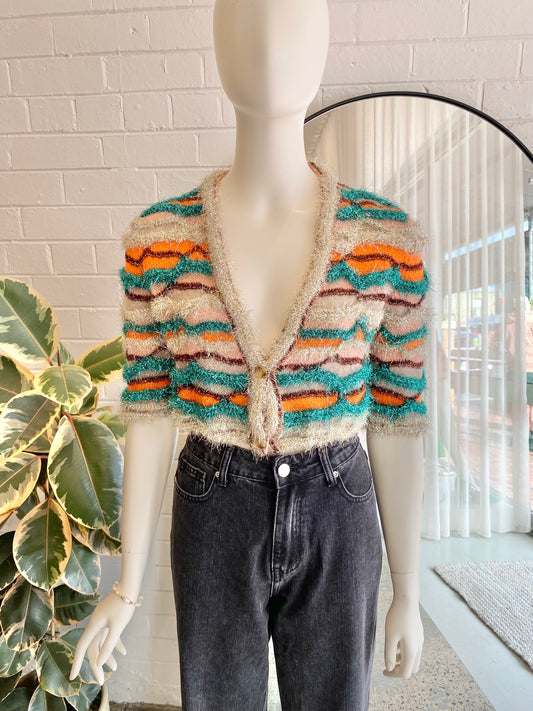 M Missoni Collection Multicolour Wave Metallic Cropped Cardigan - Size S (8/10)