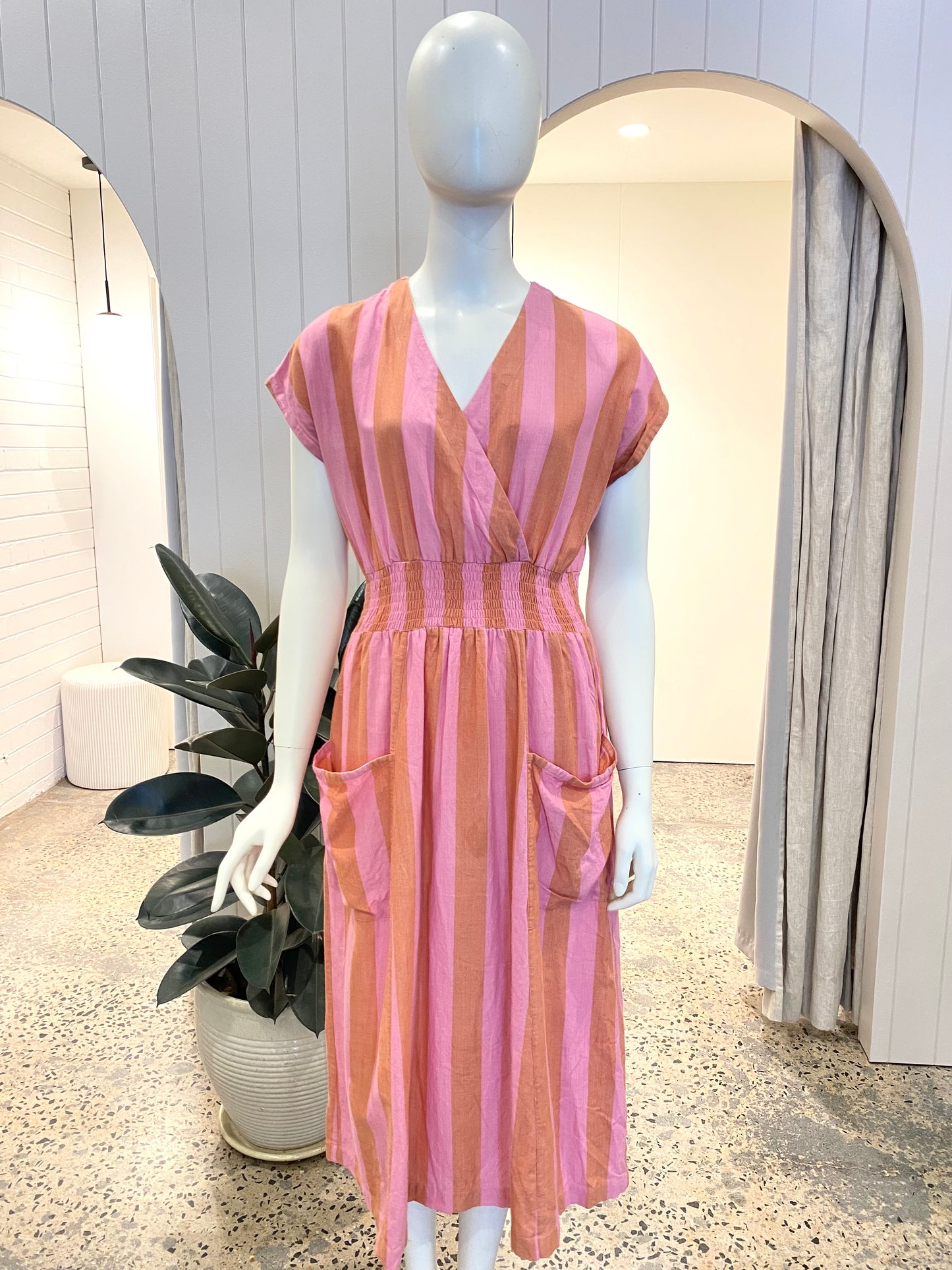Nancybird Striped Linen Midi Dress - Size 10