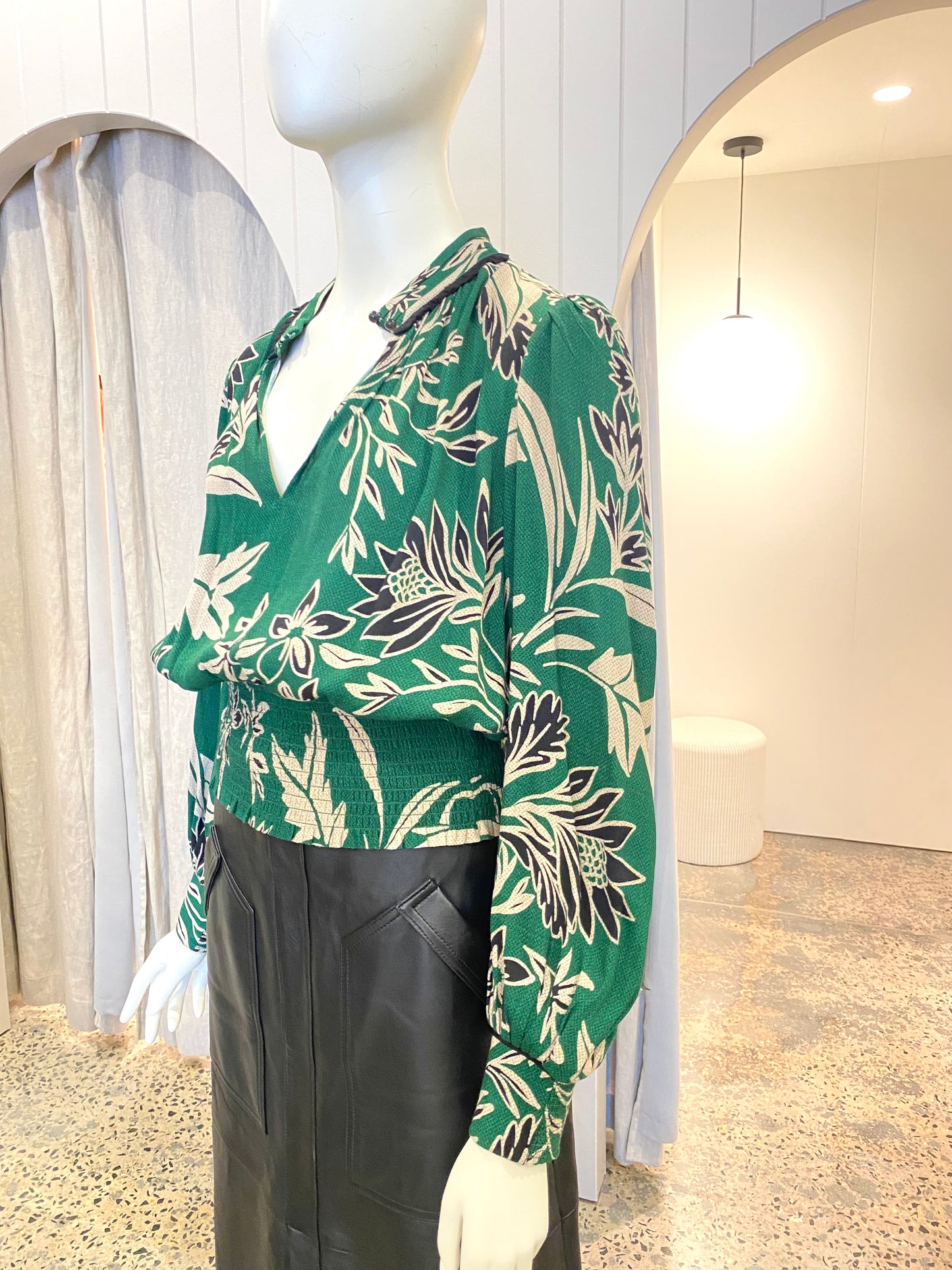 Husk Green Floral Blouse - Size 8