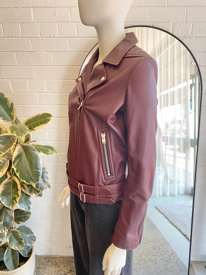 IRO Burgundy Leather Biker Jacket - Size 40 (8)