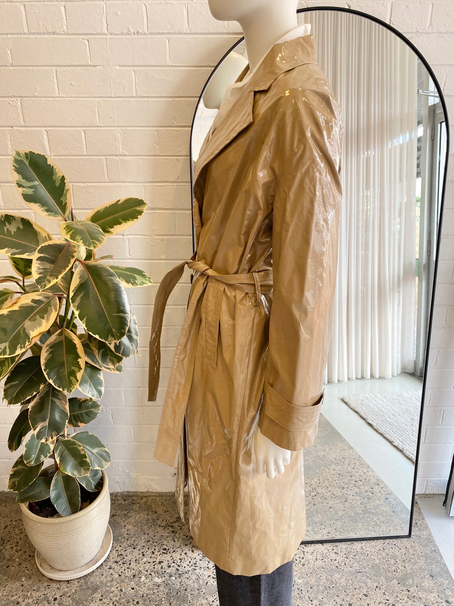 Ba&Sh Beige Cal Faux Leather Trench Coat - Size 1 (8-12)